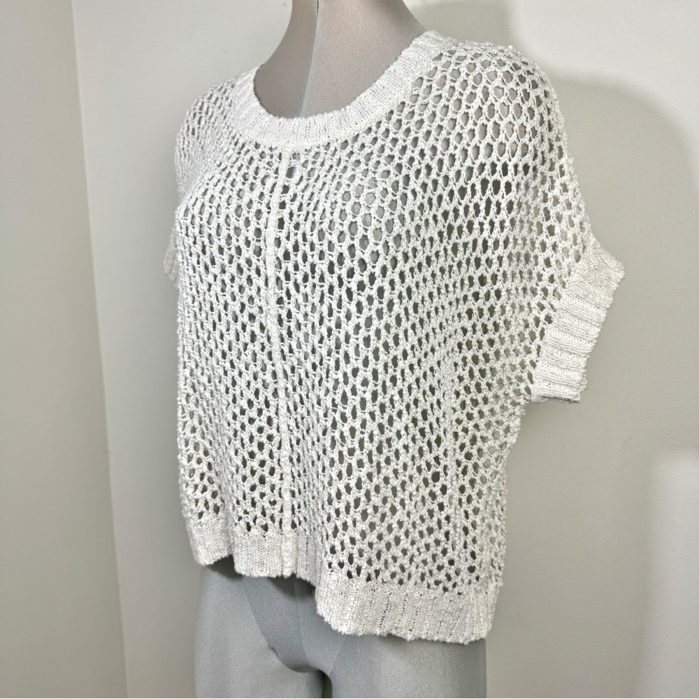 ANN TAYLOR Open Stitch Knit Sweater Tee in Off White Size Medium Boho Y2K